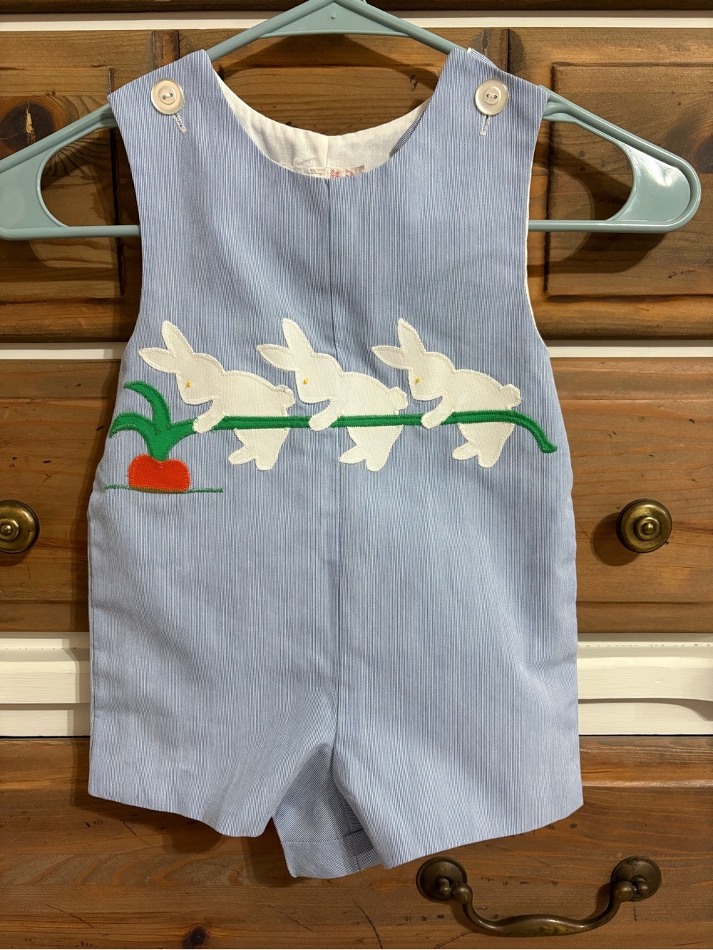 Kelly’s Kids Vintage Light Blue Boys' Bunny Appliqué Shortalls